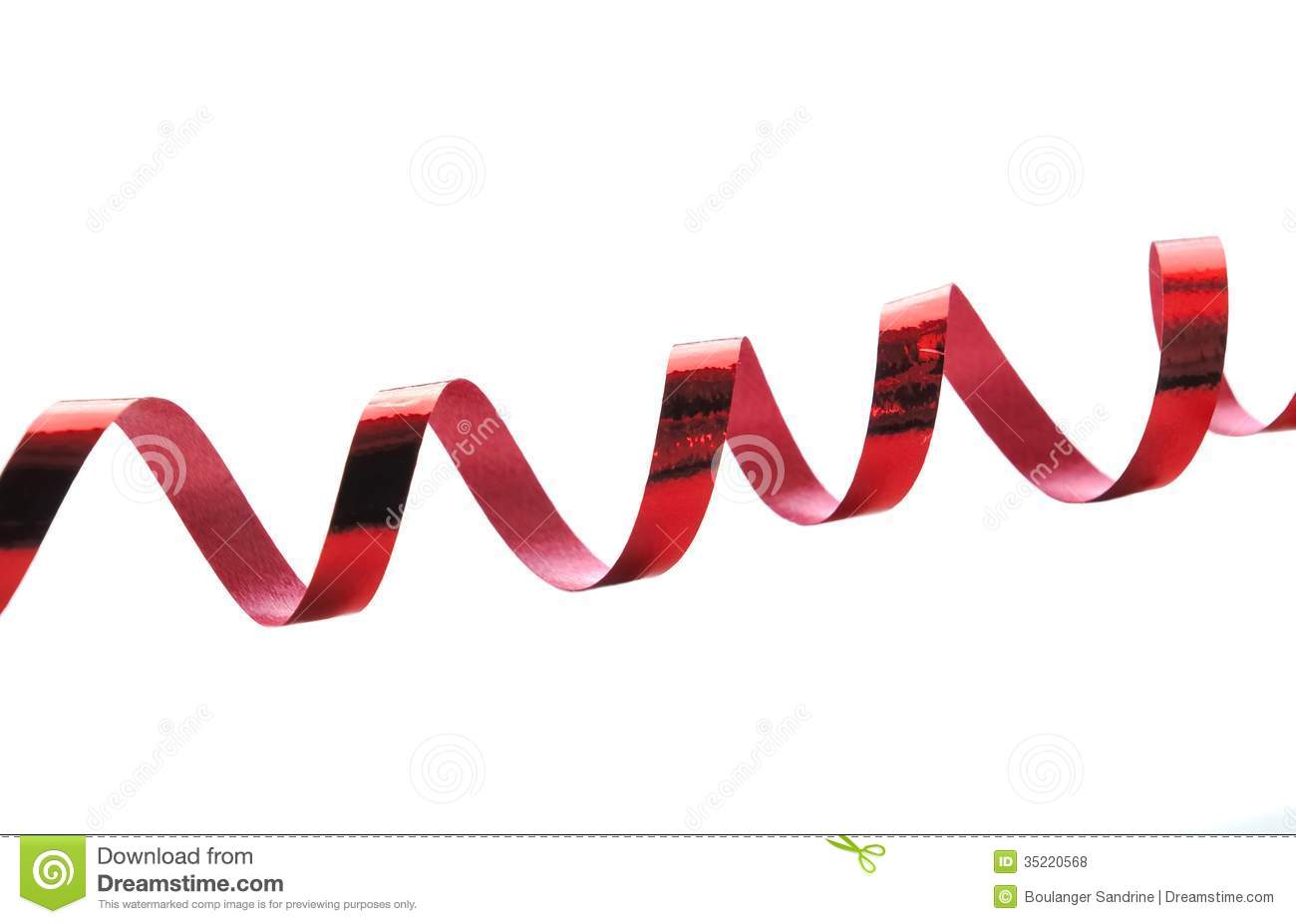 Piece Of Red Curling Ribbon Forming A Boucle On White Background