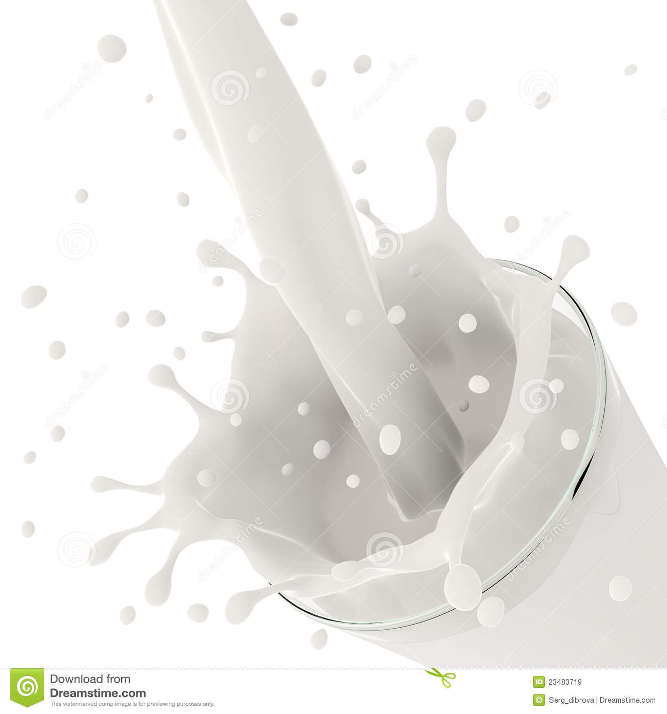 Pouring Milk In A Glass Created Splash Isolated On White