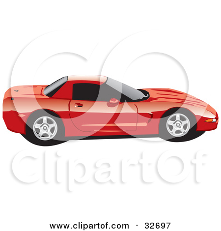 Red Chevy Corvette Sports Car In Profile With Privacy Glass