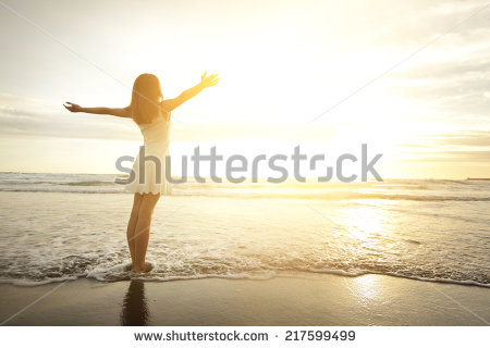 Smile Freedom And Happiness Woman On Beach  She Is Enjoying Serene