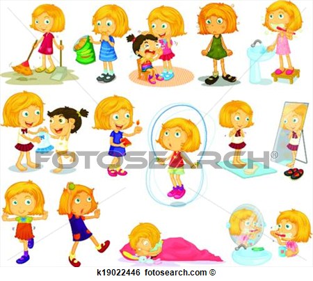 Art Of A Young Blondie S Daily Activities K19022446   Search Clipart    