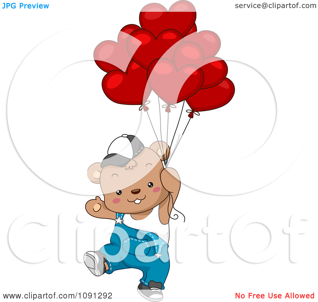 Clipart Boy Bear Floating With Valentine Balloons   Royalty Free    
