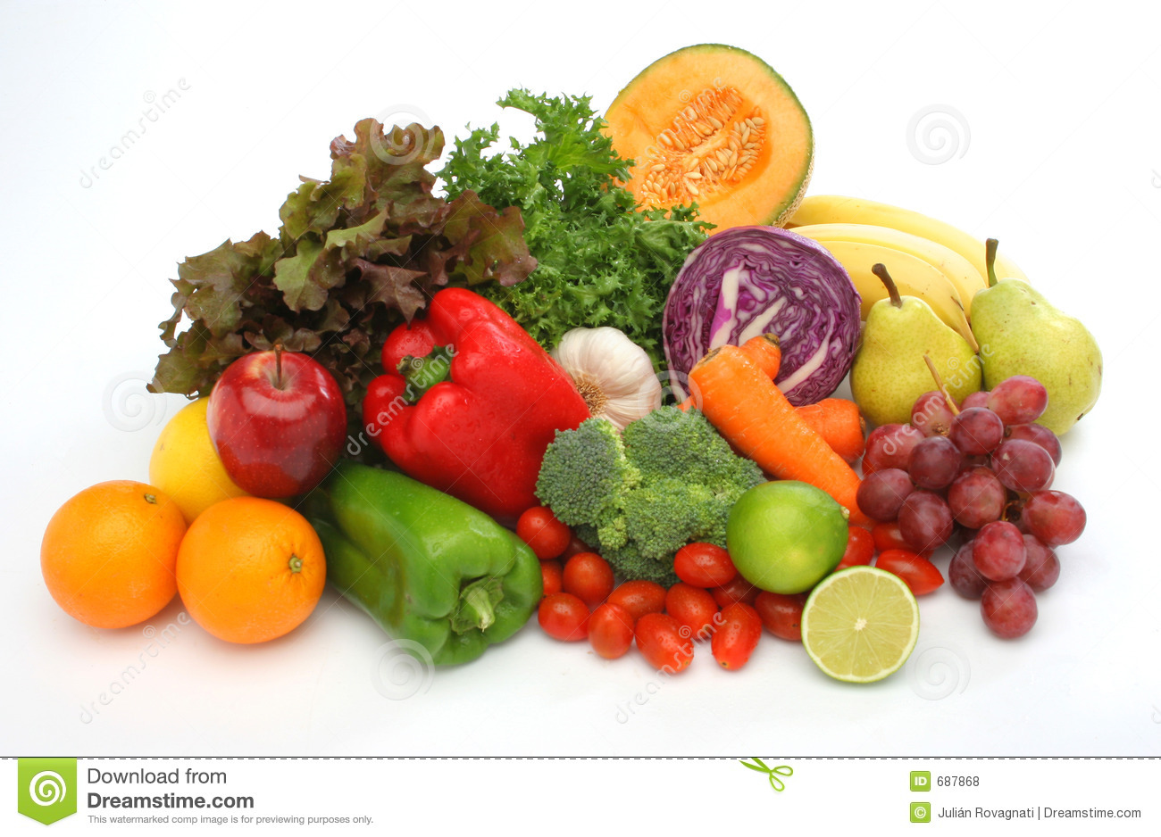 Colorful Fresh Group Of Fruits And Vegetables For A Balanced Diet