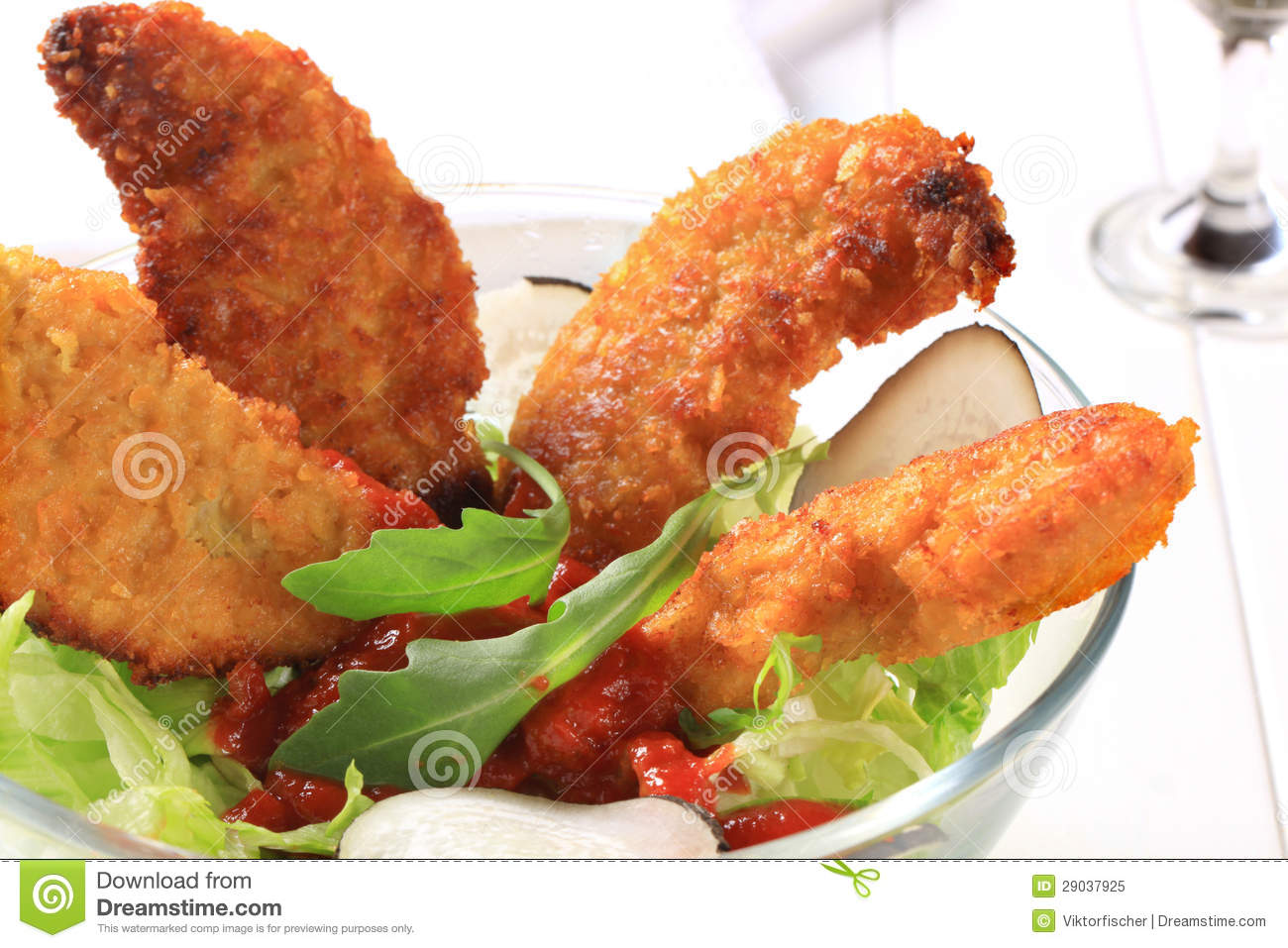 Crispy Chicken Tenders With Salad Royalty Free Stock Photo   Image