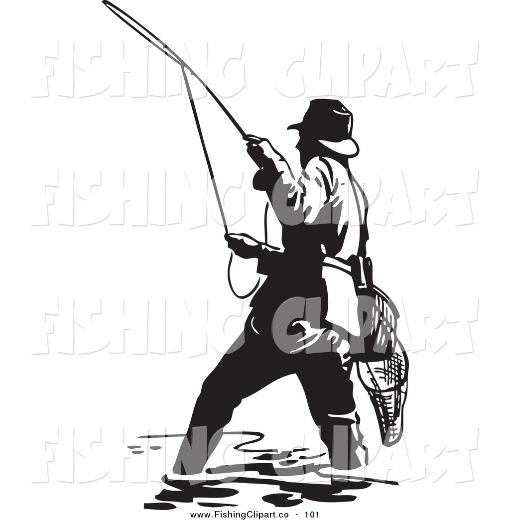 Fisherman Clipart Clip Art Of A Sporty Black And White Wading Picture