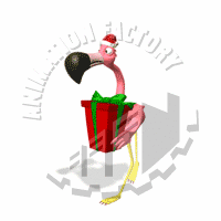 Flamingo Wearing Christmas Hat Walking With Present Animated Clipart