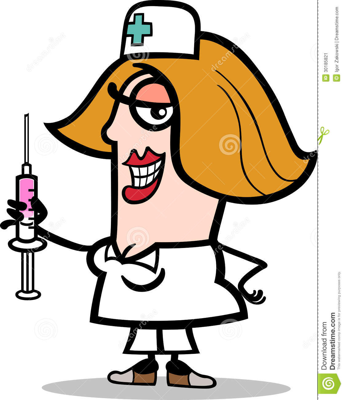 Illustration Of Funny Female Nurse With Syringe Profession Occupation
