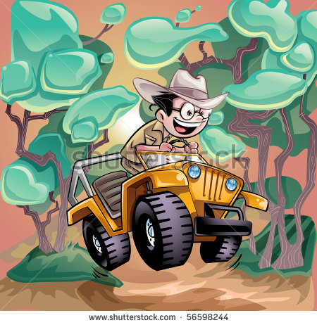 Jungle Explorer In Jeep Stock Vector Illustration 56598244