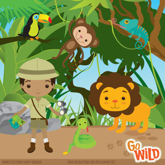 Jungle Safari Explorer Clipart Set   Instant Download   Png Files 