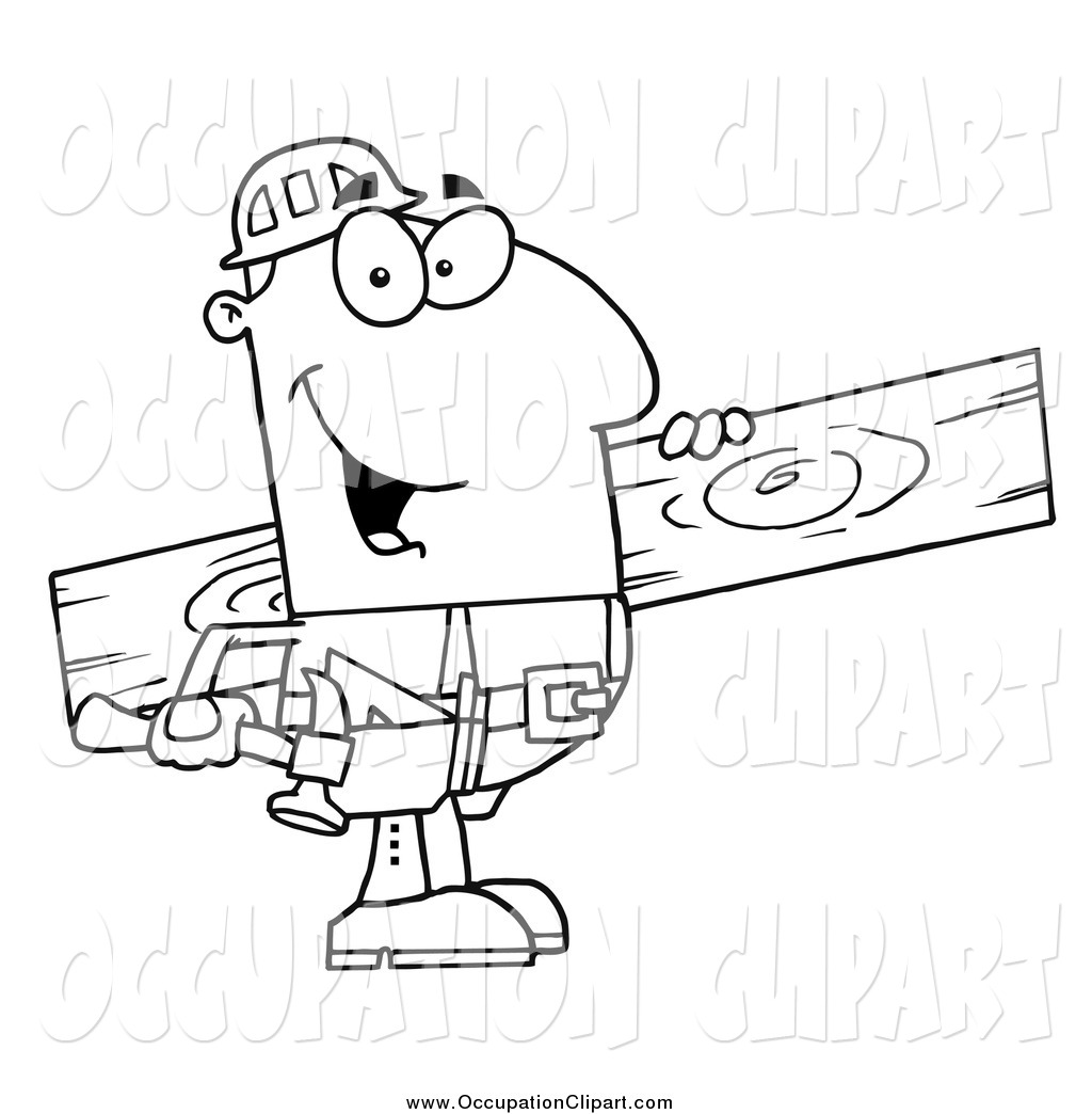 Larger Preview  Clip Art Of A Black And White Happy Male Carpenter