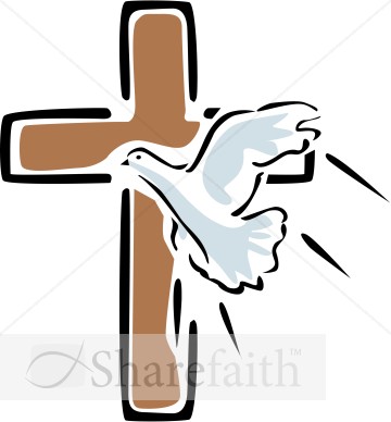 Outlined Cross With Flying Dove   Cross Clipart
