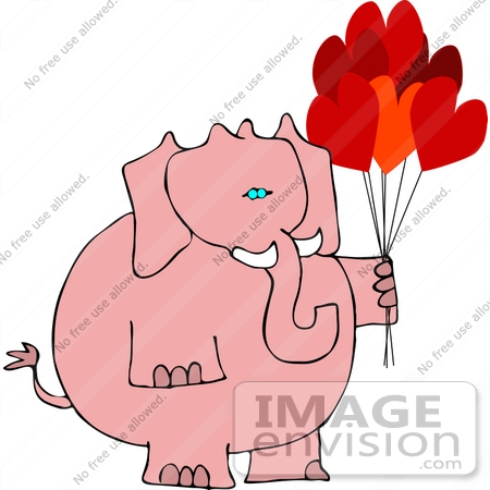 Pink Elephant Holding Valentine S Day Balloons Clipart    12428 By
