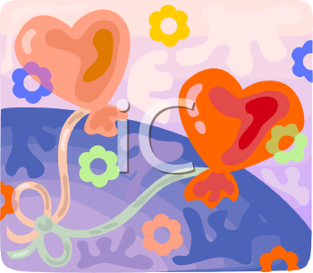 Valentine Balloons And Flowers   Royalty Free Clipart Image