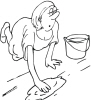 Woman Scrubbing The Floor For Address Labels Or Rubber Stamps