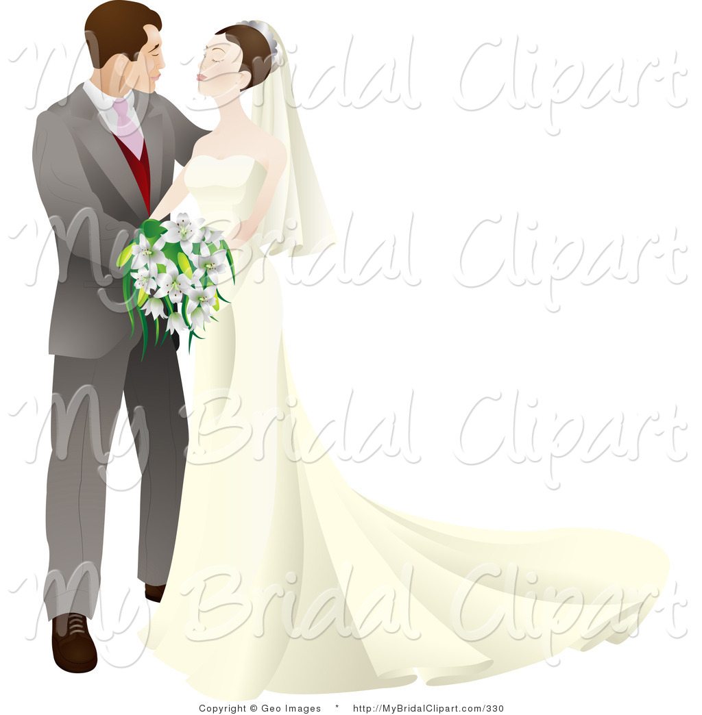 Bridal Clipart Caucasian Happy Wedding Couple Embracing And