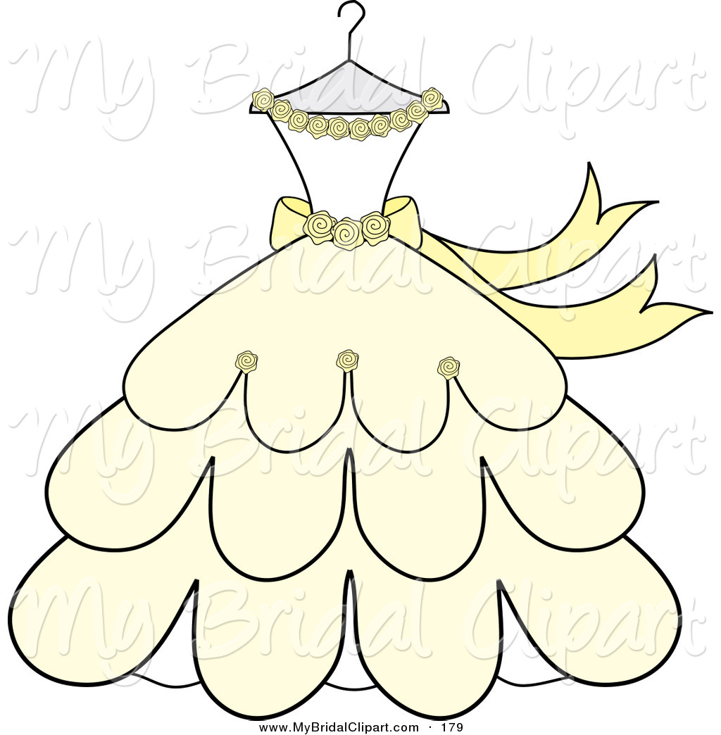 Bridal Clipart Of A Cream And Yellow Wedding Dress With Ribbons And    