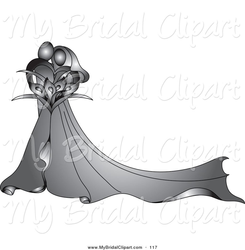 Bridal Clipart Of A Dark Gray Abstract Grayscale Embracing Bride And