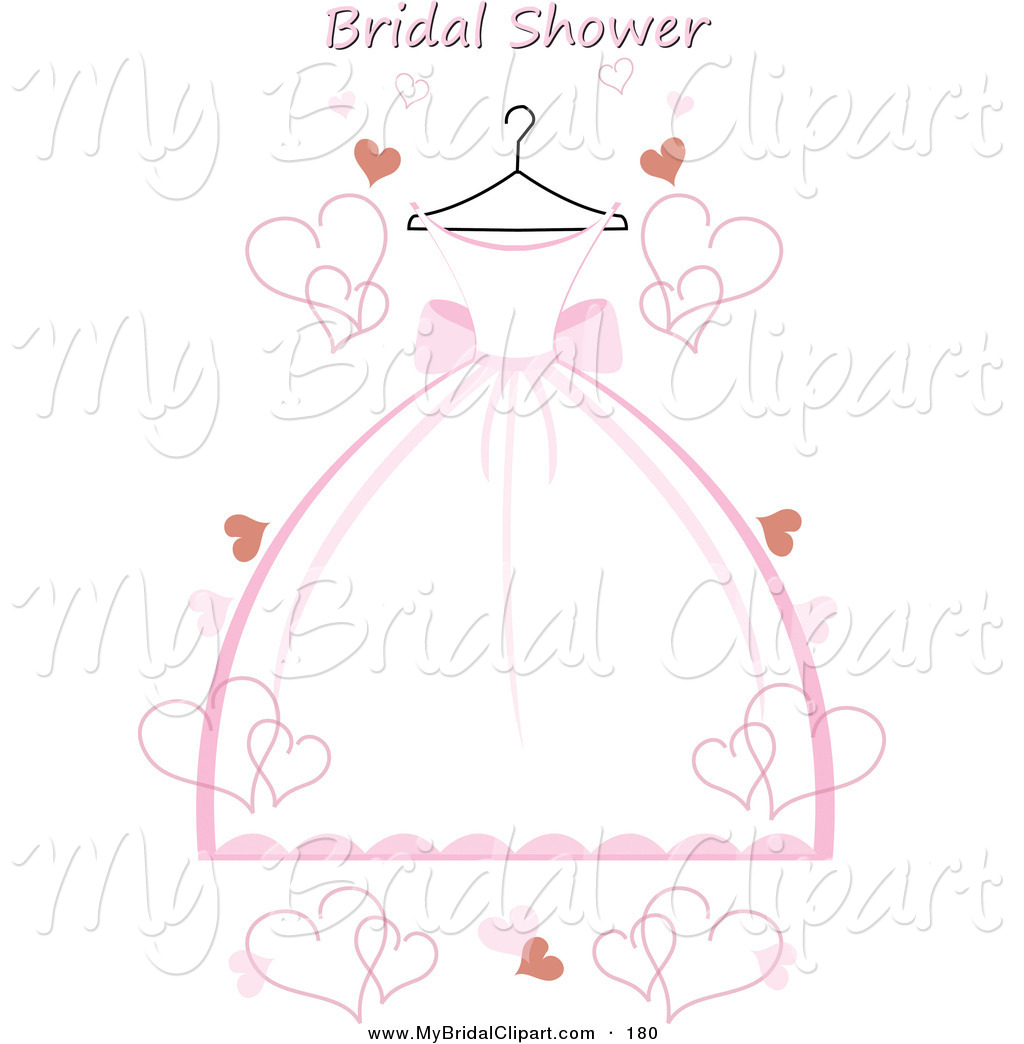Bridal Clipart Of A Pink And White Poofy Wedding Dress On A Hanger