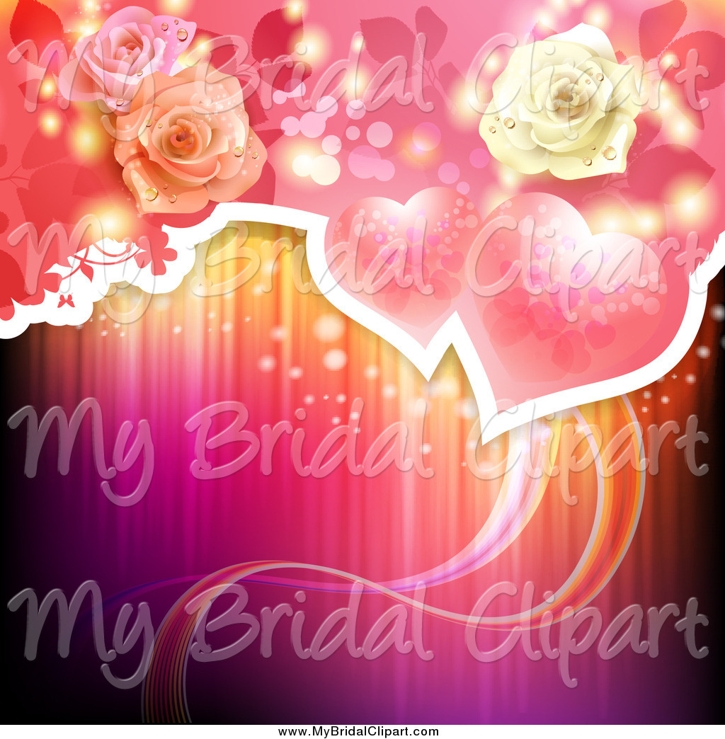 Bridal Clipart Of A Wedding Background Of Roses And Hearts Over Lights    