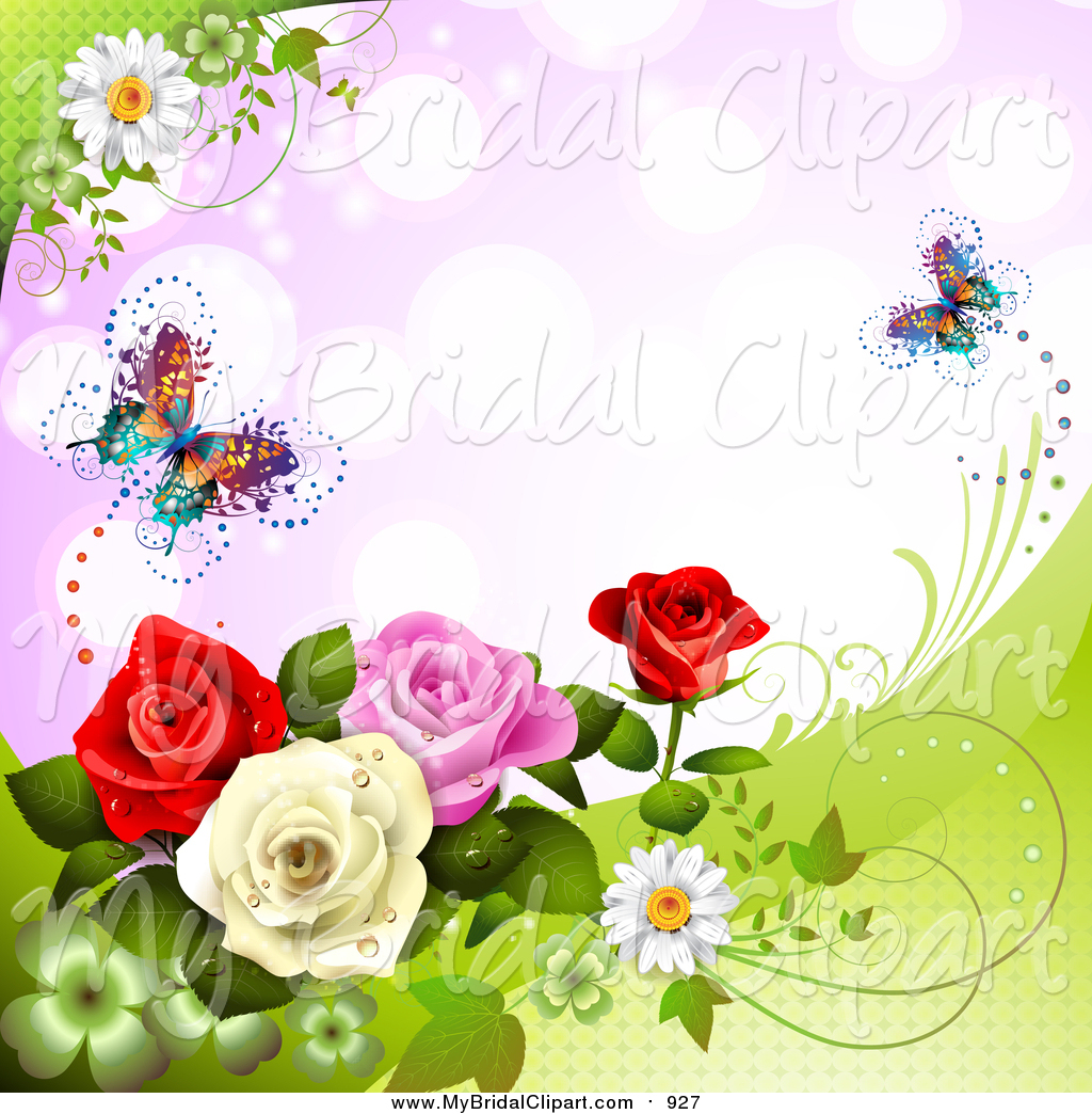 Bridal Clipart Of A Wedding Background With Roses And A Butterfly By