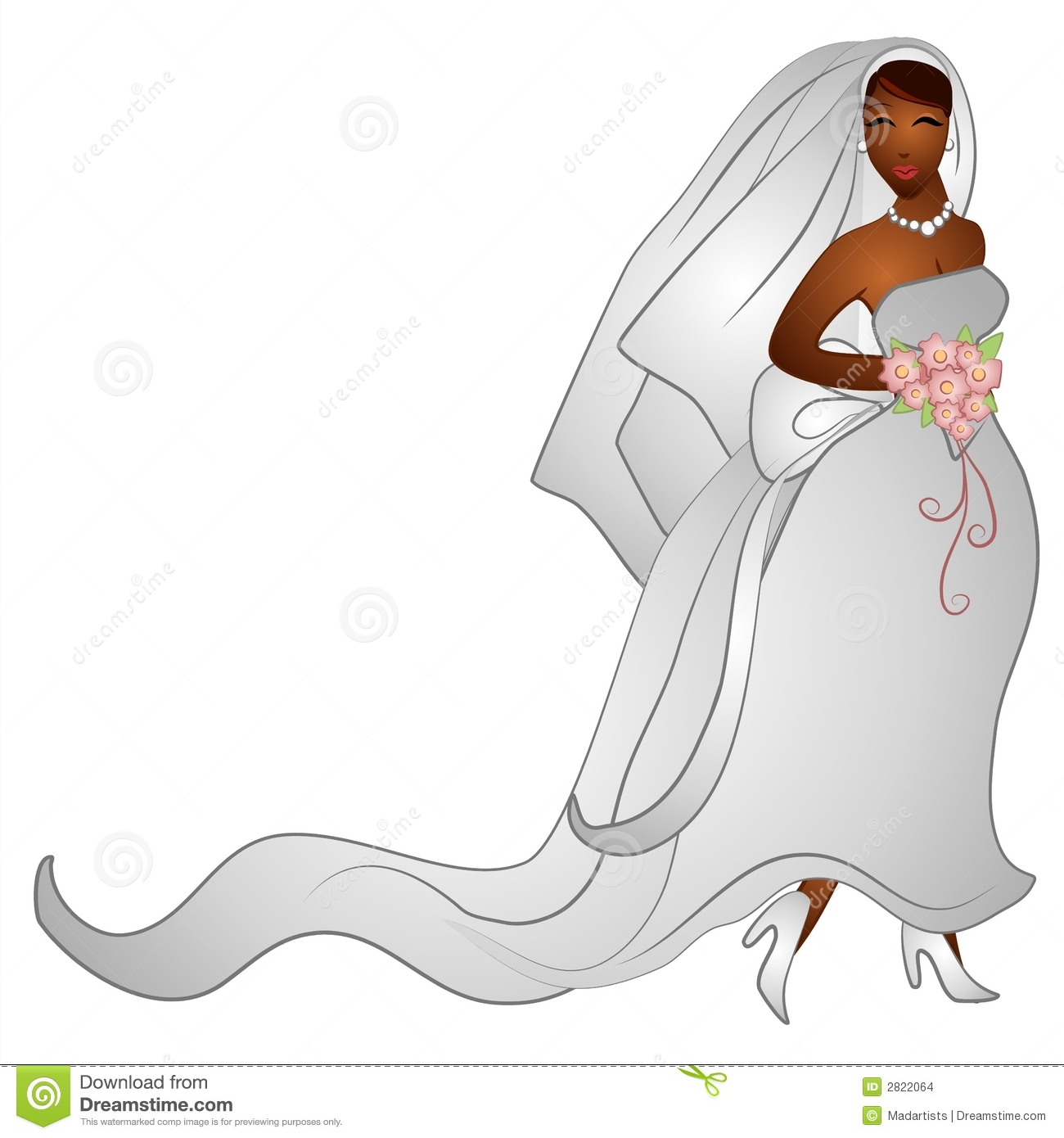 Clip Art Illustration Of A Beautiful African American Bride In Her