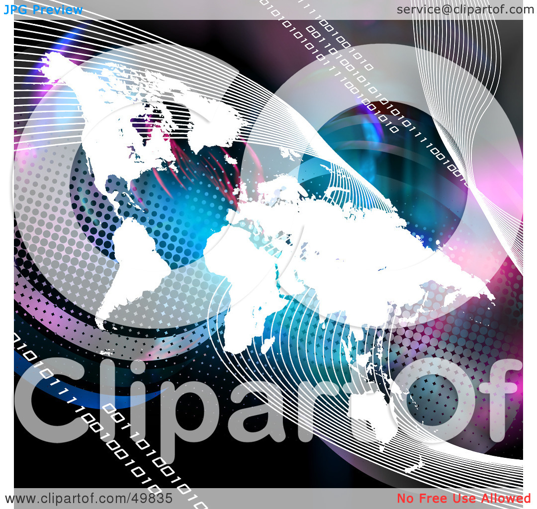Clipart Illustration Of A White World Atlas With Lines And Binary Code