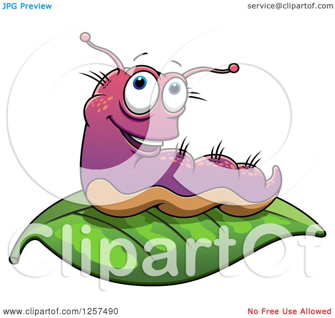 Clipart Of A Purple Slug On A Leaf   Royalty Free Vector Illustration