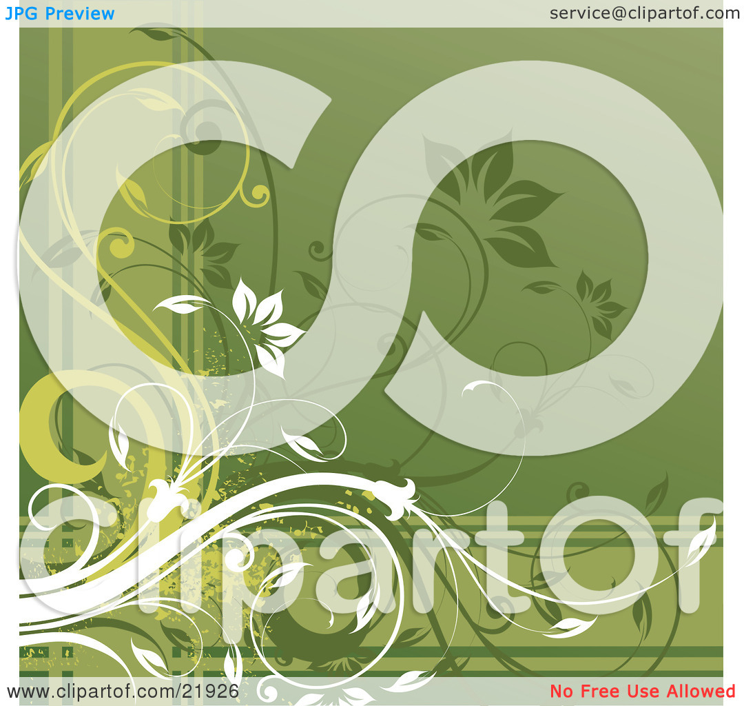 Clipart Picture Illustration Of White And Green Flowering Vines