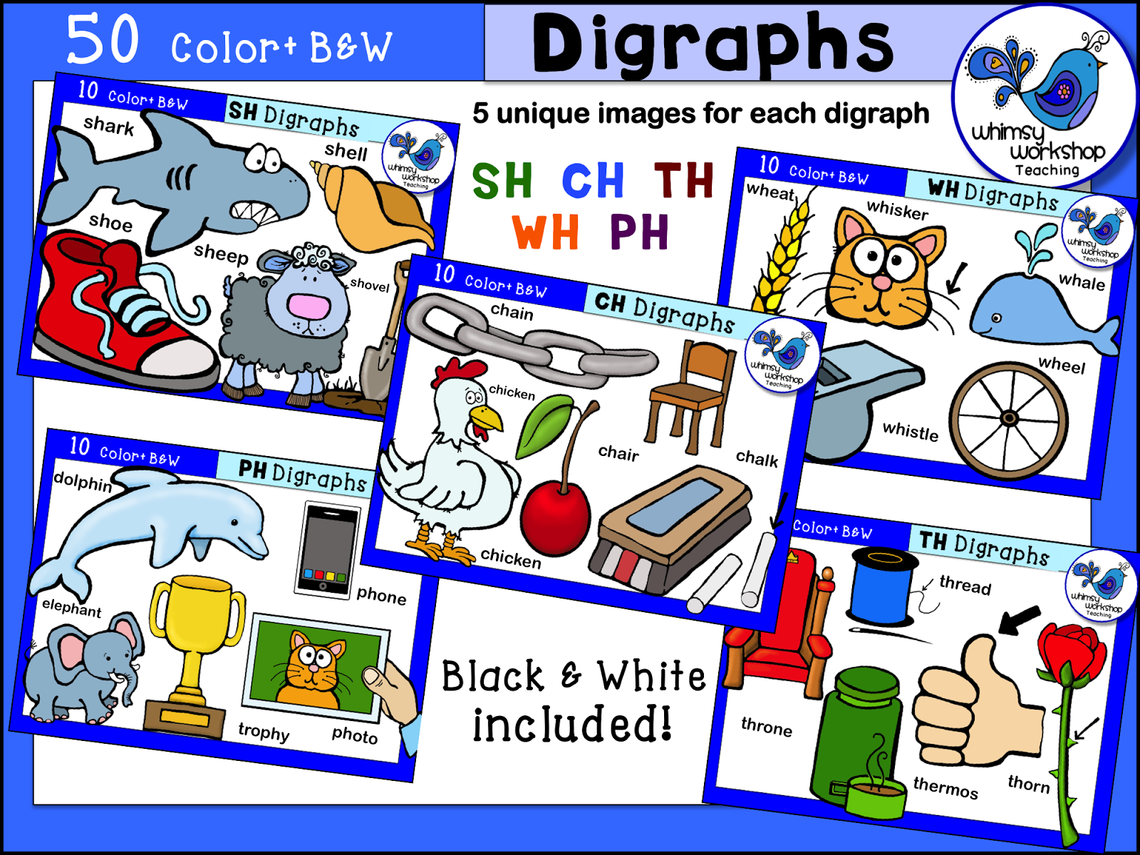 Digraphs Beginning Sounds Bundle Features Sets For Sh Ch Ph Wh Th
