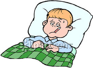 Sick Child Laying In Bed   Royalty Free Clipart Picture