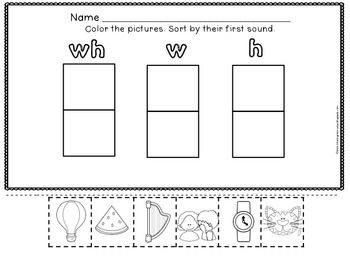 Sorting Pictures That Begin With Wh  Digraph Worksheets  Students Use