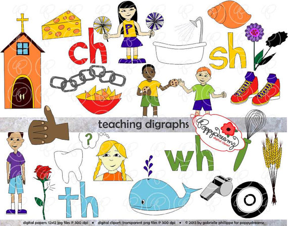 Teaching Digraphs Clipart Set  300 Dpi  School Teacher Clip Art    