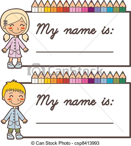 Vectors Of Student Name Stickers   Set Of Two Back To School Name Tag