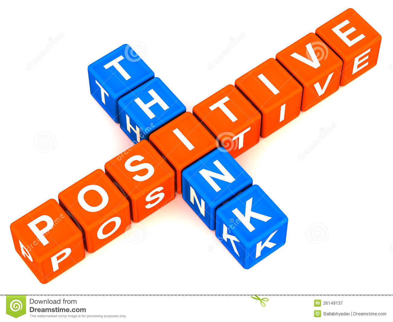 Words Think Positive In Blocks Of Colored Cubes On White Background