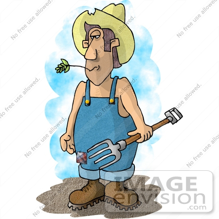 17488 Redneck Farmer Man In Overalls Chewing On Straw And Carrying A