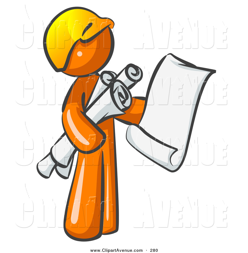 Avenue Clipart Of A Busy Orange Man Contractor Or Architect Holding