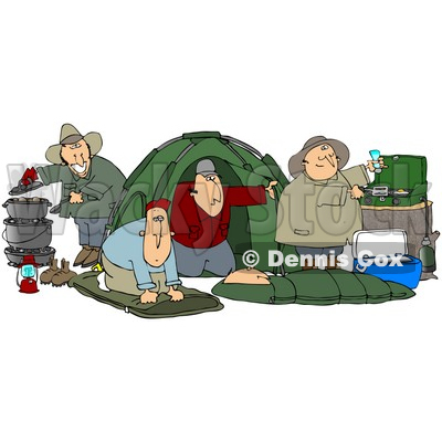 Clipart Illustration Of A Happy Group Of Camping Buddy Guys Cooking