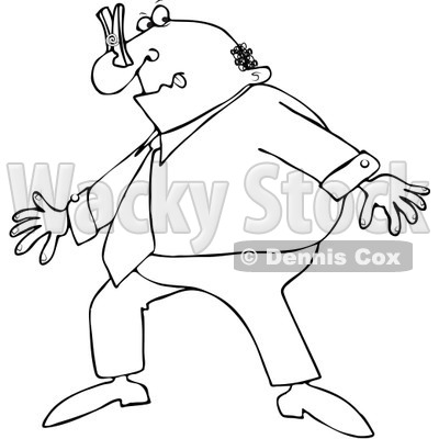 Clipart Outlined Business Man Wearing A Clothespin On His Nose Due To    