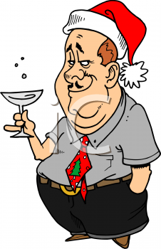 Fat Businessman At A Christmas Party At Work   Royalty Free Clip Art    