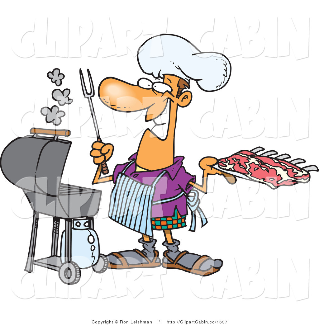 Grinning Caucasian Man Preparing To Barbeque Ribs On A Gas Grill By