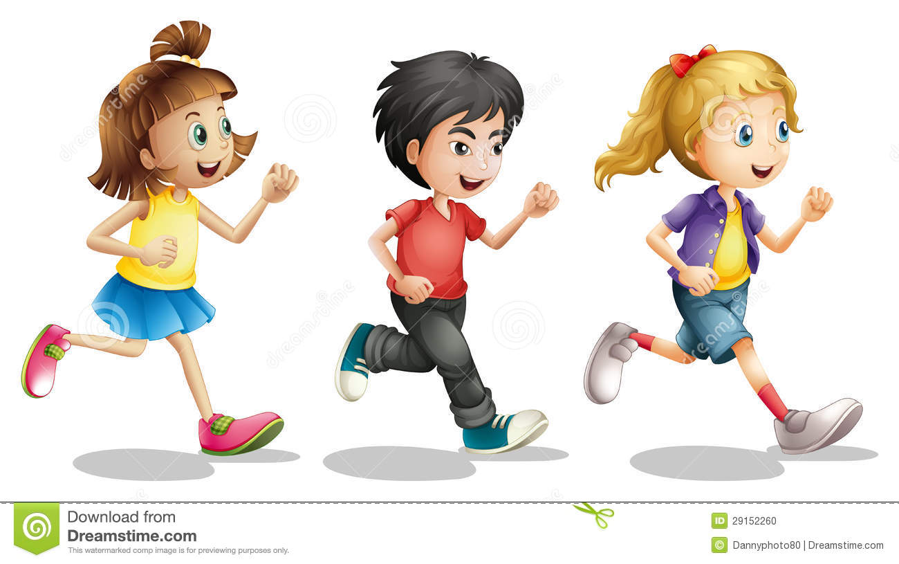 Illustration Of Kids Running On A White Background