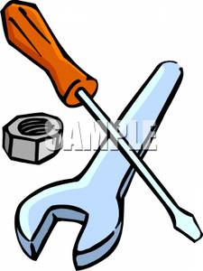 Screwdriver Wrench And Hex Nut   Royalty Free Clipart Picture