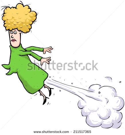 Woman Farting And Flying Through The Air Cartoon Character