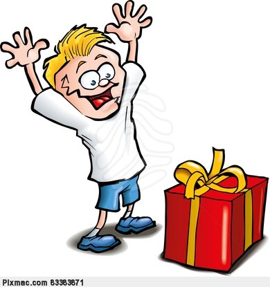Cartoon Of Excited Kid Receiving A Gift  Isolated On White Stock Photo