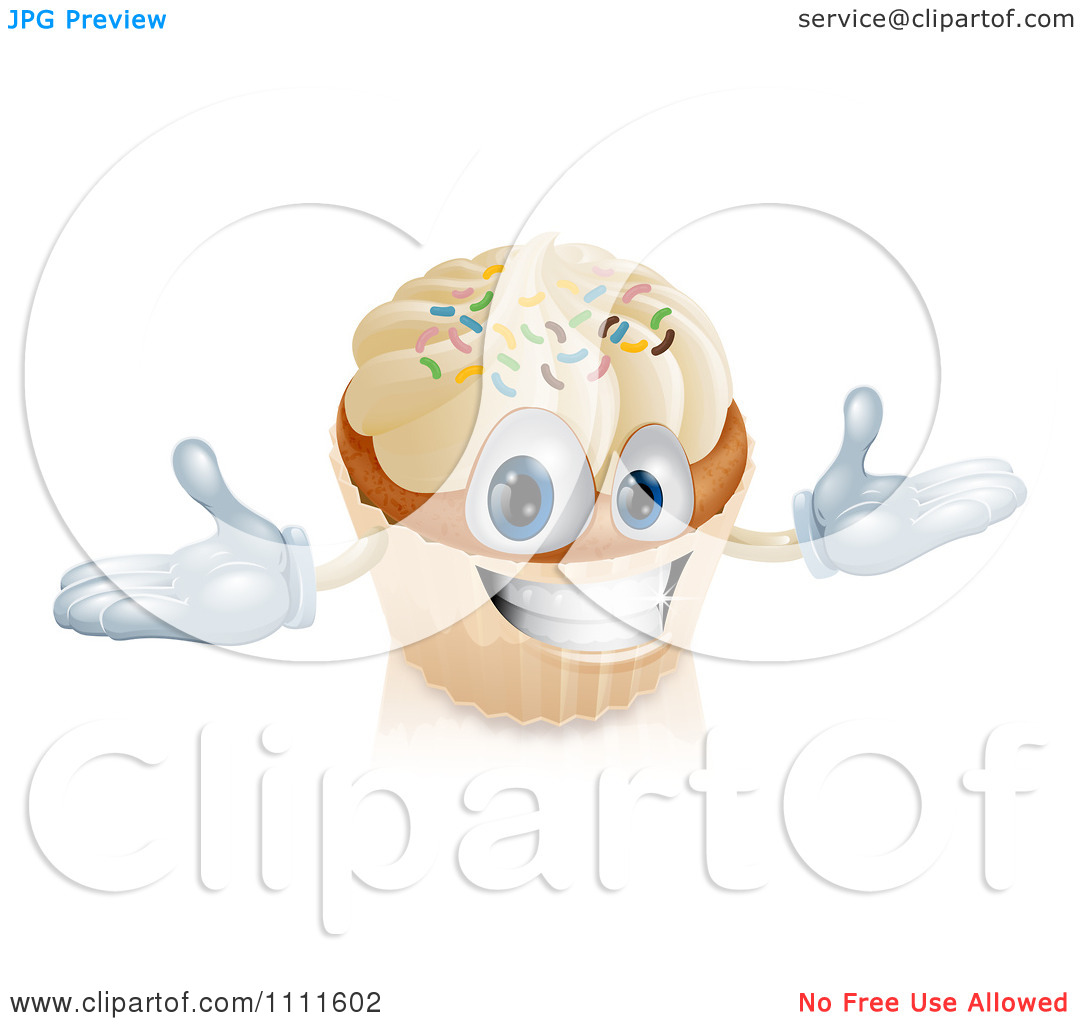 Clipart Happy Vanilla Cupcake Character With Sprinkles   Royalty Free    