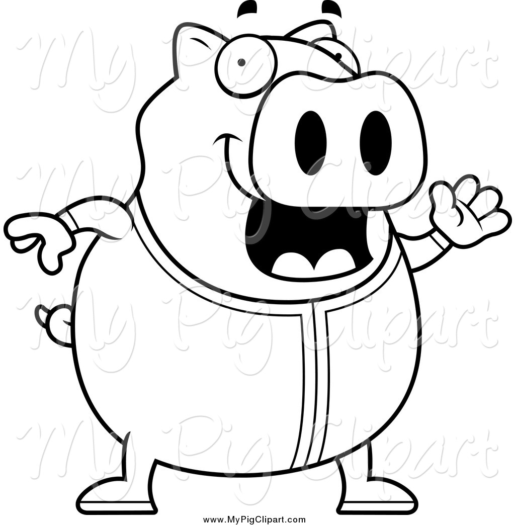 Clipart Of A Black And White Pig Waving In Pajamas By Cory Thoman