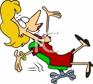 Clipart Of A Excited Businesswoman Rolling On A Chair
