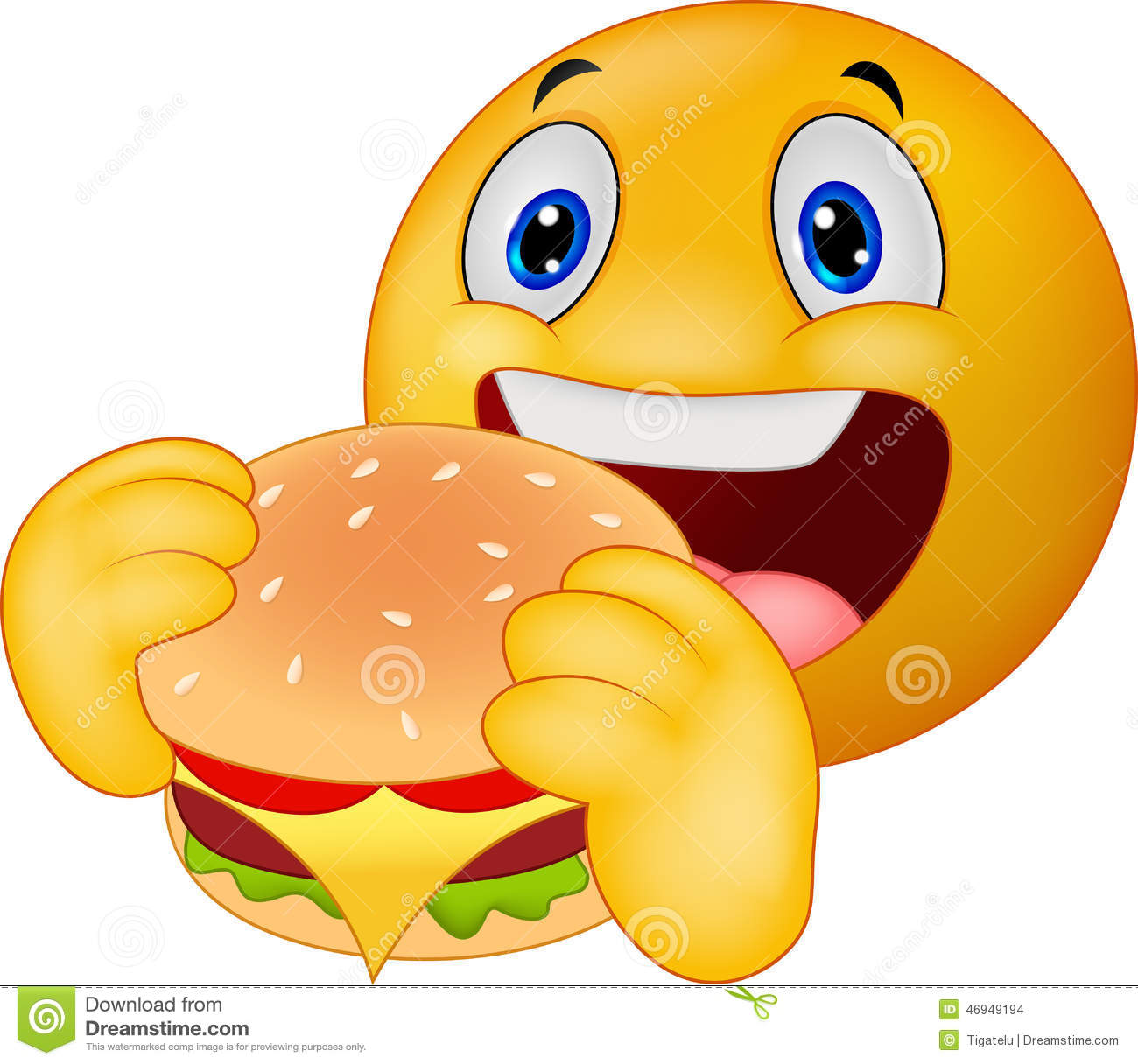 Emoticon Smiley Eating Hamburger Stock Vector   Image  46949194