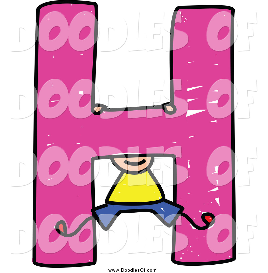 Vector Clipart Of A Doodled Boy Swinging On A Capital Letter H By