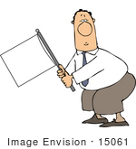 15061 Caucasian Man Holding A White Flag Of Truce Clipart
